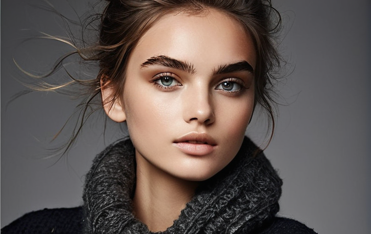 스모키 아이 메이크업 팁 - **Image Prompt 1: Ethereal Misty Blue Smoky Eyes**
    A female model in her mid-20s with an enigmat...
