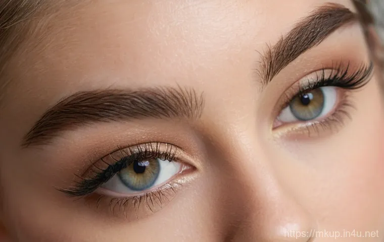 초보자를 위한 메이크업 브러쉬 세트 추천 - A bright, inviting close-up of a young woman (early 20s) with clear, healthy skin, gently applying l...