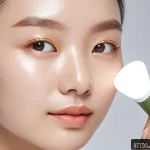 Home 22 저자극 프라이머 추천 - A close-up portrait of a young woman with sensitive skin applying a lightweight, moisturizing primer...