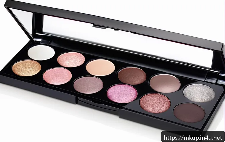 가성비 좋은 아이섀도우 팔레트 추천 - A compact eyeshadow palette open on a clean white surface, showcasing a harmonious blend of matte an...