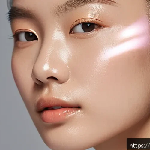 Home 17 글로우 스틱과 크림 하이라이터 차이 - A close-up portrait of a young woman with oily skin applying a lightweight glow stick highlighter on...